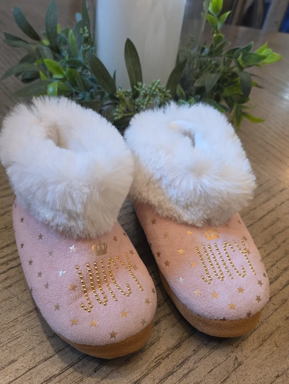 Juicy Pink Girls' Fuzzy Slipper Mules Size 11-12